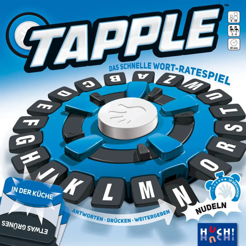 Tapple-Spielbox mit rundem Buchstabenrad und dem Schriftzug Das schnelle Wort-Ratespiel.