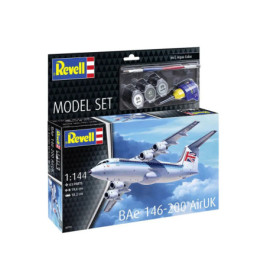 Revell Modellset BAe 146-200 AirUK, Maßstab 1:144, 61 Teile, inklusive Farben und Werkzeug.