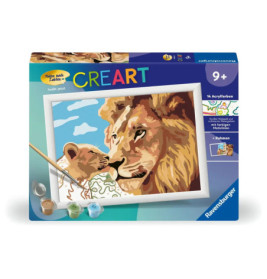 Malset mit Löwenmotiv, Farbtöpfen und Pinsel, geeignet für Kinder ab 9 Jahren.