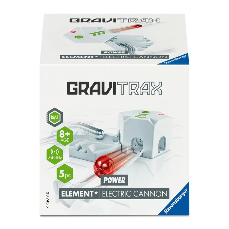 GraviTrax Power Electric Cannon: Verpackung mit 5 Teilen, ab 8 Jahren, Vorderseite abgebildet. GraviTrax Power Electric Cannon: Verpackung mit 5 Teilen, ab 8 Jahren, Vorderseite abgebildet.