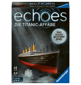 Spielschachtel von echoes: Die Titanic-Affäre mit Bild der Titanic und leuchtendem Audio-Symbol.