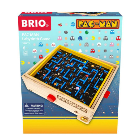 BRIO Pac-Man Labyrinth Spiel: Holzmurmel-Labyrinth mit Pac-Man-Grafiken auf der Verpackung.