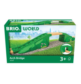 BRIO World Bogenbrücken-Spielset ab 3 Jahren: Verpackung mit grün-hölzerner Brücke.