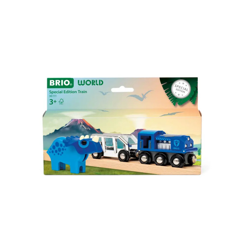 Brio World Sonderedition Zugset mit blauem Dinosaurier, geeignet für Kinder ab 3 Jahren.