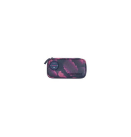 Rechteckiges Etui mit schwarz-pinkem Muster, Reißverschluss und coocazoo-Logo.