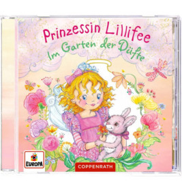 CD-Hülle: Prinzessin Lillifee hält ein Kaninchen in einem bunten, blumenreichen Garten.