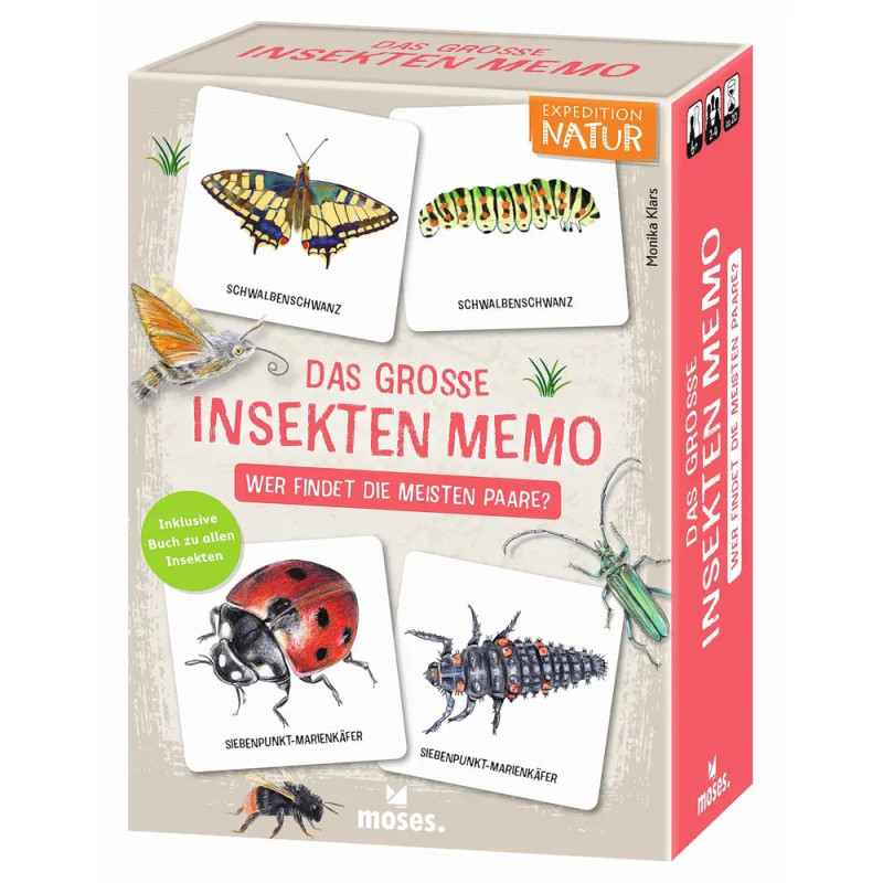 Schachtel des Spiels Das Grosse Insekten Memo mit illustrierten Insektenkarten auf dem Cover.