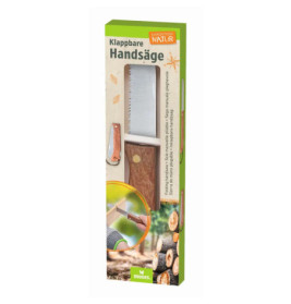 Verpackung einer klappbaren Handsäge mit Holzgriff von Expedition Natur.