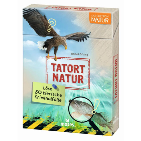 Tatort Natur Spielbox mit Adler, Fisch und Ermittler-Motiven auf dem Cover.