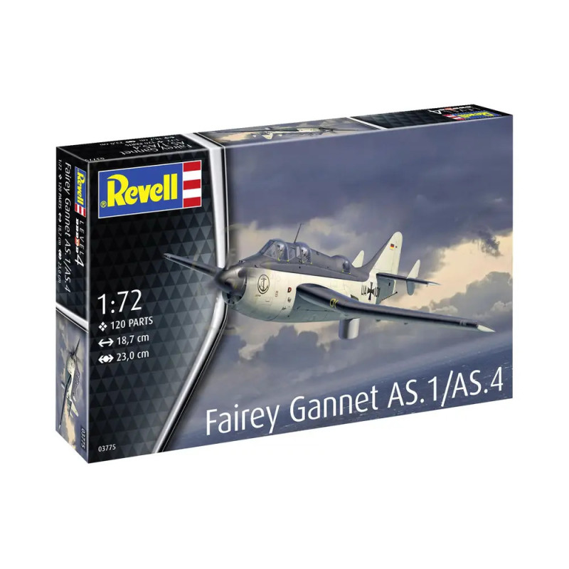 Revell-Bausatz mit abgebildetem Fairey Gannet AS.1/AS.4 im Flug, Maßstab 1:72. Revell-Bausatz mit abgebildetem Fairey Gannet AS.1/AS.4 im Flug, Maßstab 1:72.