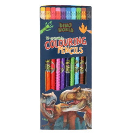 Box mit 10 radierbaren Dino World Farbstiften, Verpackung mit Dinosauriermotiven.