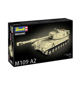 Revell M109 A2 Bausatz mit Bild einer beigen Panzerhaubitze auf dem Karton.