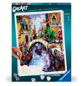 Malset mit Venedig-Motiv: Bunte Kanalszene mit Gondeln, Brücke und Gebäuden.