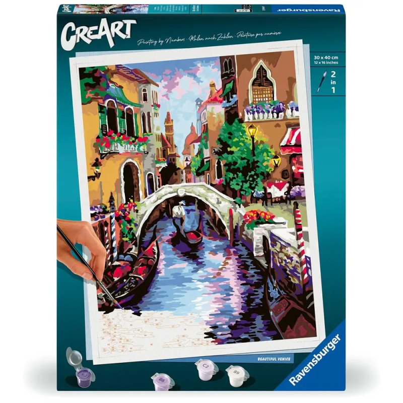 Malset mit Venedig-Motiv: Bunte Kanalszene mit Gondeln, Brücke und Gebäuden. Malset mit Venedig-Motiv: Bunte Kanalszene mit Gondeln, Brücke und Gebäuden.