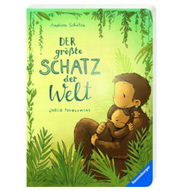 Illustration: Faultier-Elternteil umarmt Baby vor Dschungelpflanzen deutsches Buchcover.