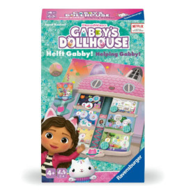 Gabbys Dollhouse Brettspielbox mit Gabby, Katzenfigur und bunten Spielteilen auf der Vorderseite.