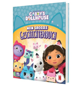 Cover von Gabbys Puppenhaus: Mein Großes Geschichtenbuch mit Gabby und bunten Katzenfiguren.