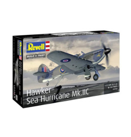 Revell-Modellbausatz Hawker Sea Hurricane Mk.IIC mit Flugzeug-Illustration auf der Verpackung.