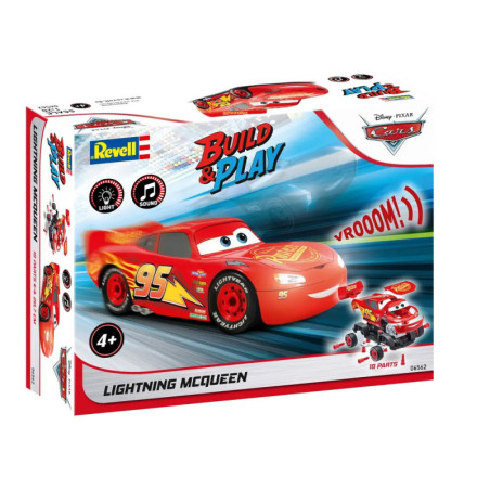 Revell Build & Play Lightning McQueen Bausatz mit Cars-Figur vorne auf der Verpackung.