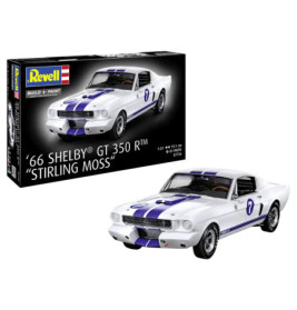 Revell-Bausatz und fertiges Modell eines 66er Shelby GT350 mit blauen Streifen und Nummer 7.