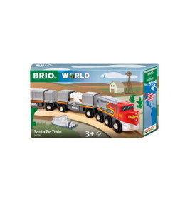 BRIO World Santa Fe Zug-Spielbox ab 3 Jahren mit rotem und silbernem Zug sowie US-Karte.