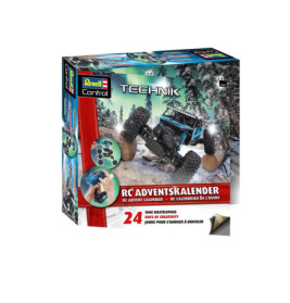 Revell Technik RC Adventskalender mit Offroad-Auto in verschneiter Waldlandschaft auf der Box.