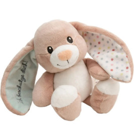 Plüschhase mit Schlappohren, eines mit Punkten, das andere mit Schrift versehen.