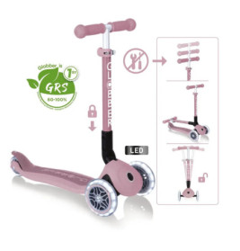 Pinkes Dreirad-Kinderscooter mit höhenverstellbarem Lenker, LED-Rädern, klappbar und GRS-zertifiziert.