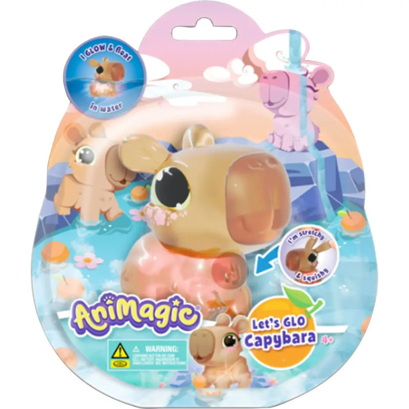Animagic Lets Glo Capybara Spielzeugverpackung mit leuchtender Capybara-Figur für Wasser. Animagic Lets Glo Capybara Spielzeugverpackung mit leuchtender Capybara-Figur für Wasser.