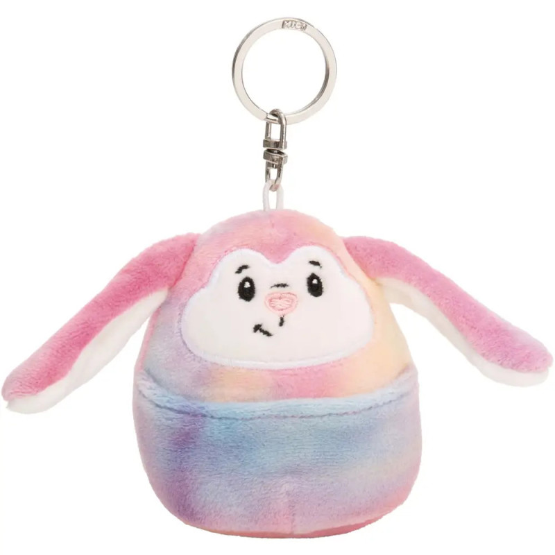 Plüschhasen-Anhänger in Pastell-Regenbogenfarben mit Schlappohren.