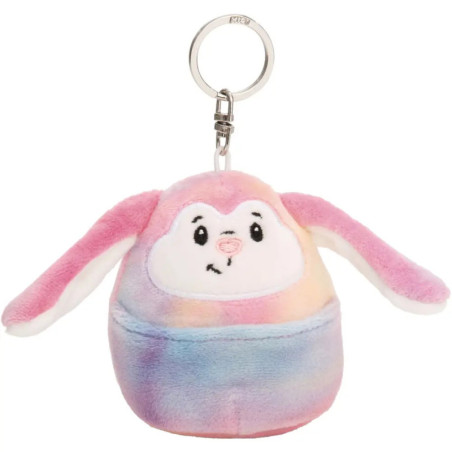 Plüschhasen-Anhänger in Pastell-Regenbogenfarben mit Schlappohren.