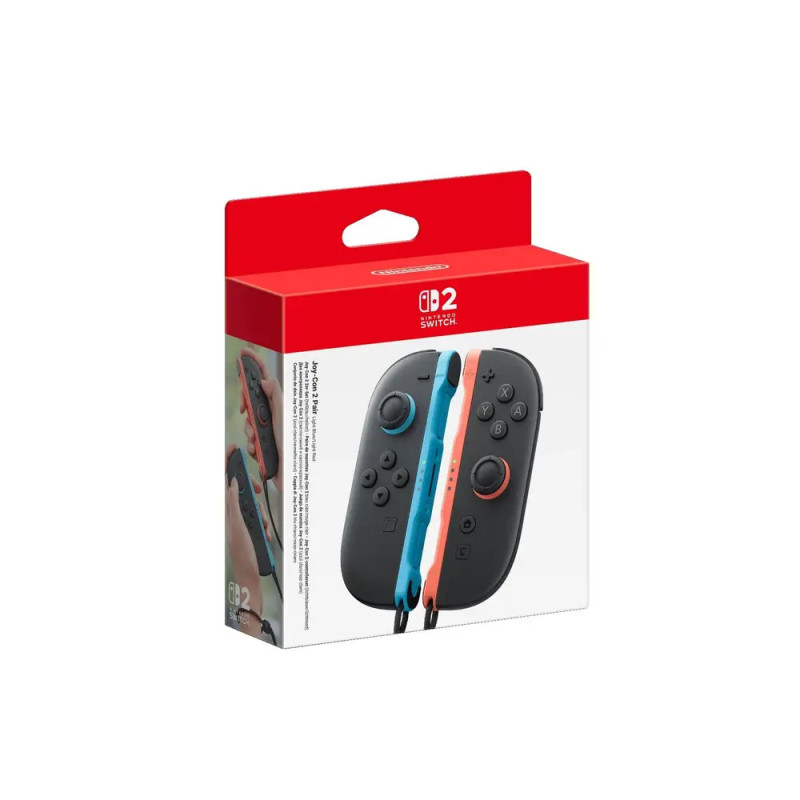 Nintendo Switch Joy-Con Controller in Originalverpackung, rot und blau, auf weißem Hintergrund.