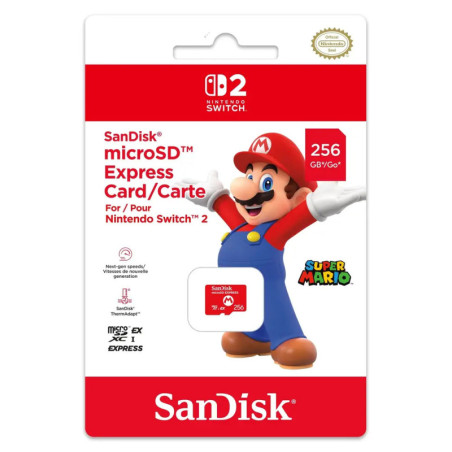 SanDisk microSD Express Card 256GB für Nintendo Switch mit Mario-Motiv auf der Verpackung.