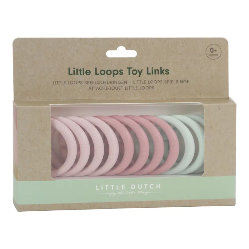 Schachtel mit rosa-grünen Little Loops Spielringen von Little Dutch für Babys ab 0 Monaten.