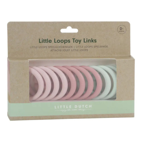 Schachtel mit rosa-grünen Little Loops Spielringen von Little Dutch für Babys ab 0 Monaten.