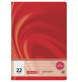 Rotes Brunnen A4-Heft mit abstraktem Muster, 22 Linien und 32 Seiten laut Etikett.