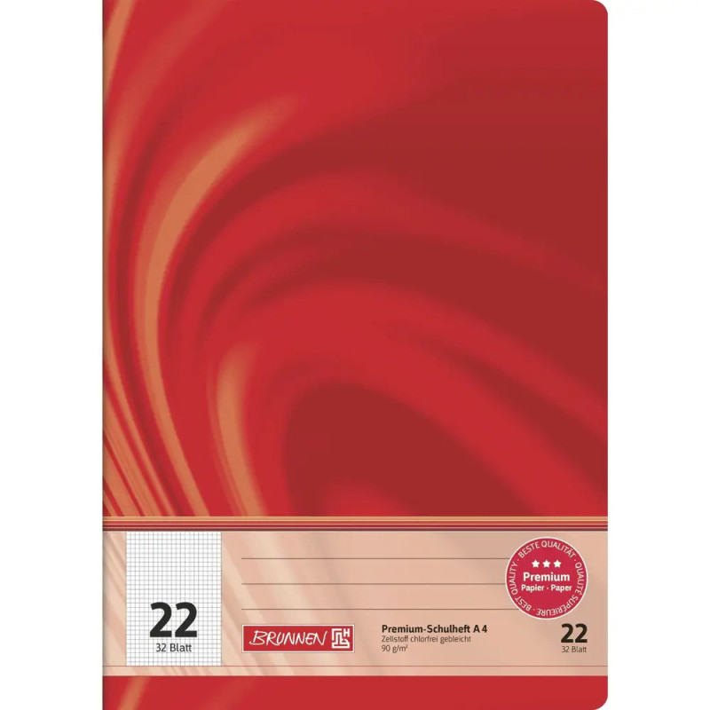 Rotes Brunnen A4-Heft mit abstraktem Muster, 22 Linien und 32 Seiten laut Etikett.