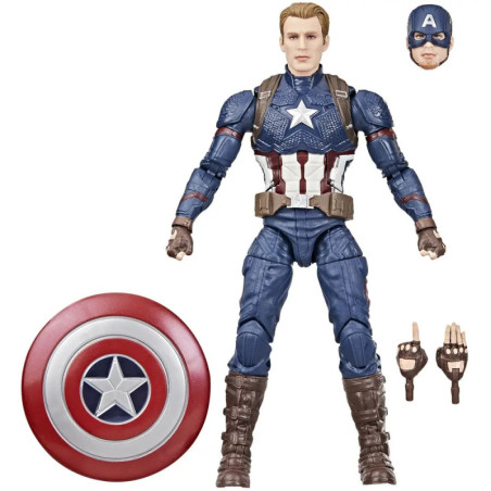 Captain-America-Figur mit Schild, Wechselkopf und Händen auf weißem Hintergrund.