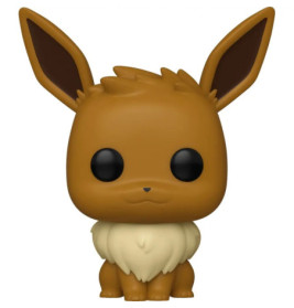 Funko Pop Vinylfigur von Pokémon Eevee mit großen Ohren, schwarzen Augen und cremefarbenem Fellkragen.
