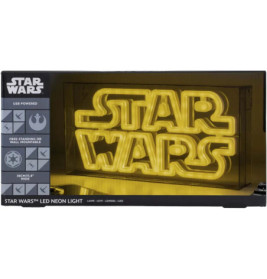 Gelbes Star Wars LED-Neonschild im Kasten, USB-betrieben, stehend oder wandmontierbar.