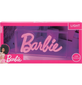 Pinkes Barbie-Neonlicht in Box mit Barbie-Logo und Hinweis auf USB-Anschluss auf der Verpackung.