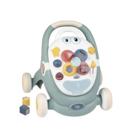 Gehhilfe für Babys mit Aktivitätspanel, Formsortierern und pastellfarbenen Rädern zum Schieben.