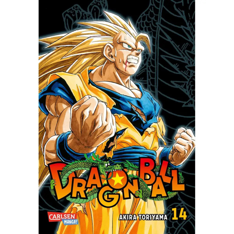 Ein Super-Saiyajin aus Dragon Ball steht kraftvoll auf dem Cover von Band 14 von Akira Toriyama. Ein Super-Saiyajin aus Dragon Ball steht kraftvoll auf dem Cover von Band 14 von Akira Toriyama.