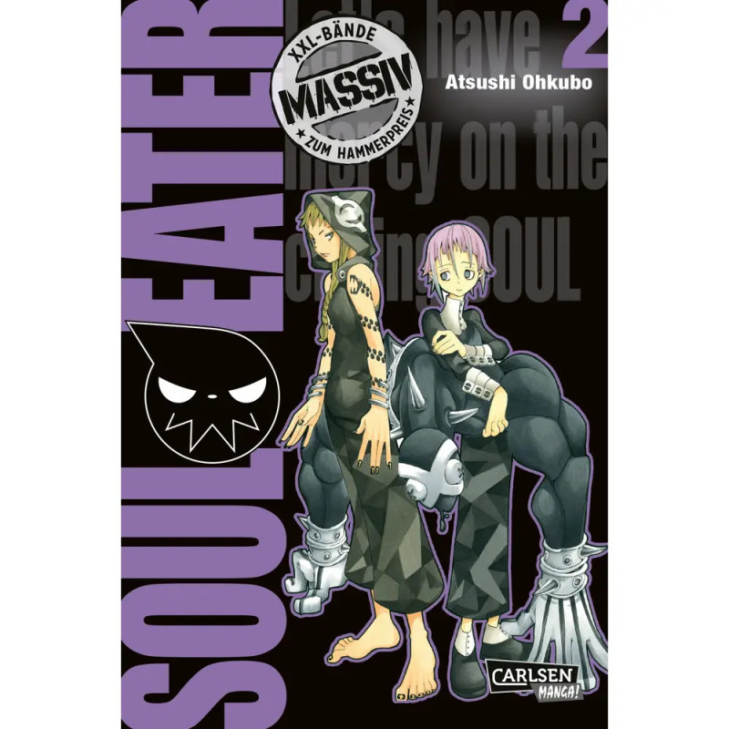 Zwei Animefiguren sitzen auf einem dunklen Cover, mit den Titeln Soul Eater und Massiv in Fettschrift.