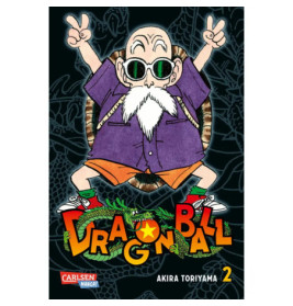 Cartoon-Mann mit Sonnenbrille und Bart zeigt ein Peace-Zeichen vor dem Schriftzug Dragon Ball.