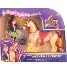 Unicorn Academy Valentina & Cinder Puppen-Set in lila-gelber Verpackung.