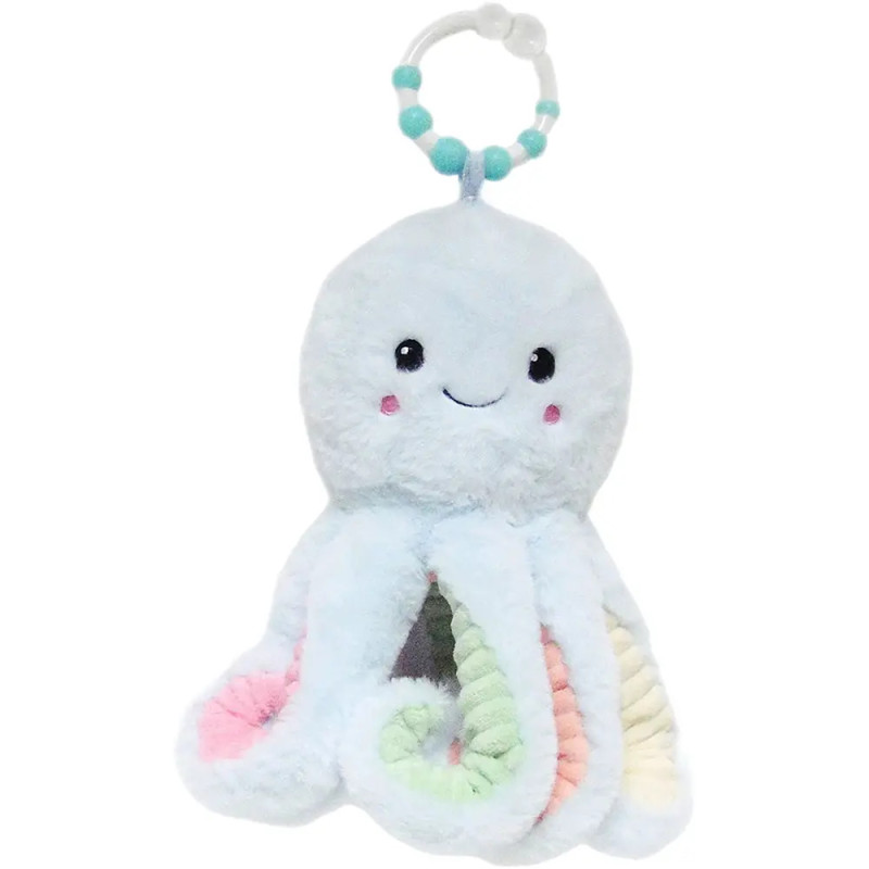 Plüsch-Oktopus mit lächelndem Gesicht, pastellfarbenen Tentakeln und einer Perlenaufhängung. Plüsch-Oktopus mit lächelndem Gesicht, pastellfarbenen Tentakeln und einer Perlenaufhängung.