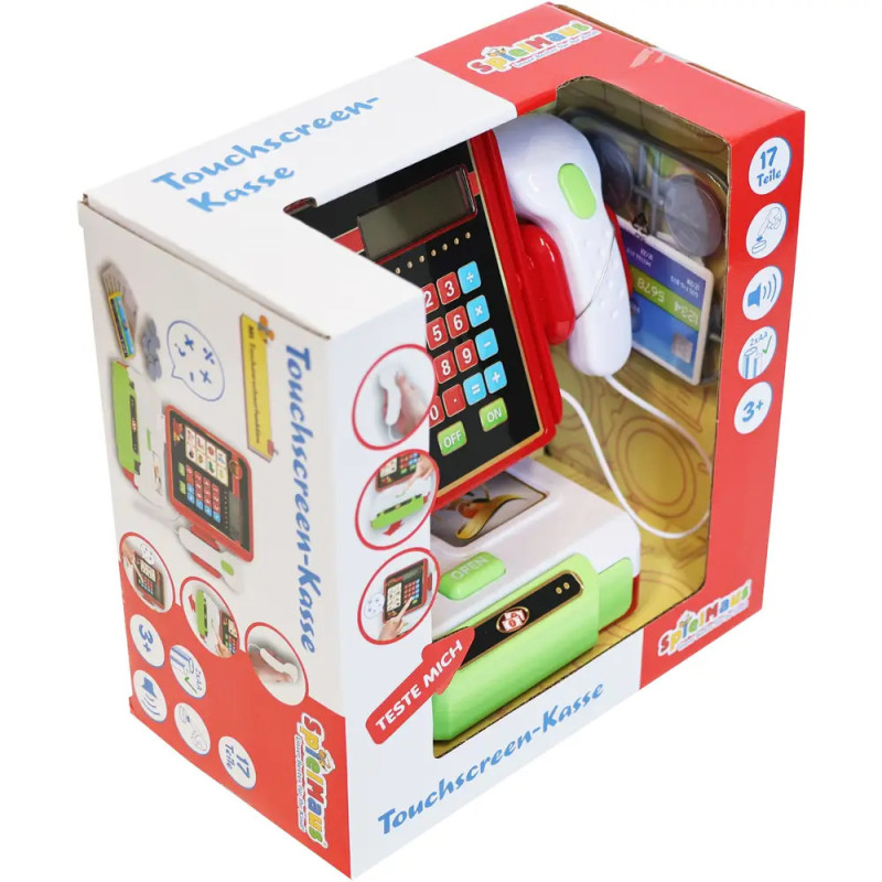 Spielzeug-Kassen-Set mit Touchscreen, Scanner und Spielgeld in bunter Box für Kinder ab 3 Jahren. Spielzeug-Kassen-Set mit Touchscreen, Scanner und Spielgeld in bunter Box für Kinder ab 3 Jahren.