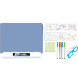 3D-Zeichenbrett-Set mit Schablonen, Markern, Reinigungstuch und blauer 3D-Brille.