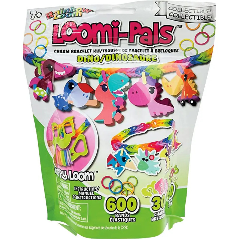 Loomi-Pals Dino-Armbandset mit 600 Bändern, 30 Charms und bunten Dinosauriermotiven auf der Packung.